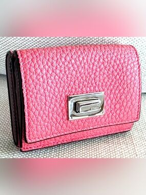 FENDI Bright Pink Pebbled Leather Mini Turn Lock Wallet Italy